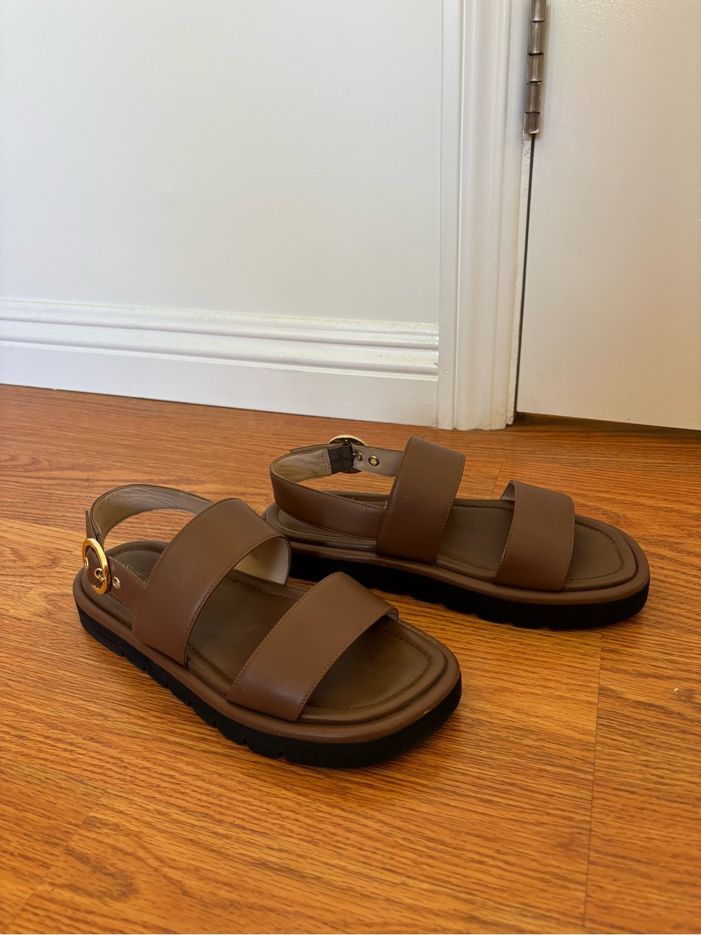Stuart Weitzman Elodie Brown Leather Platform Sandals